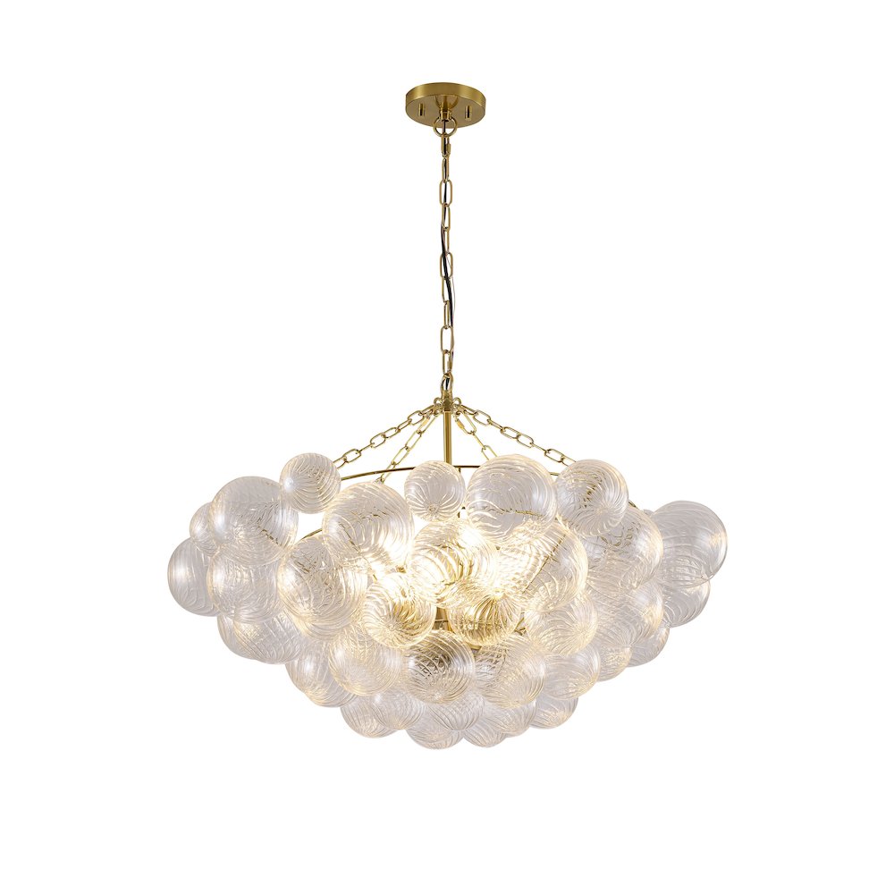 12-Light Brass Chandelier With Clear Swirl Glass Accents