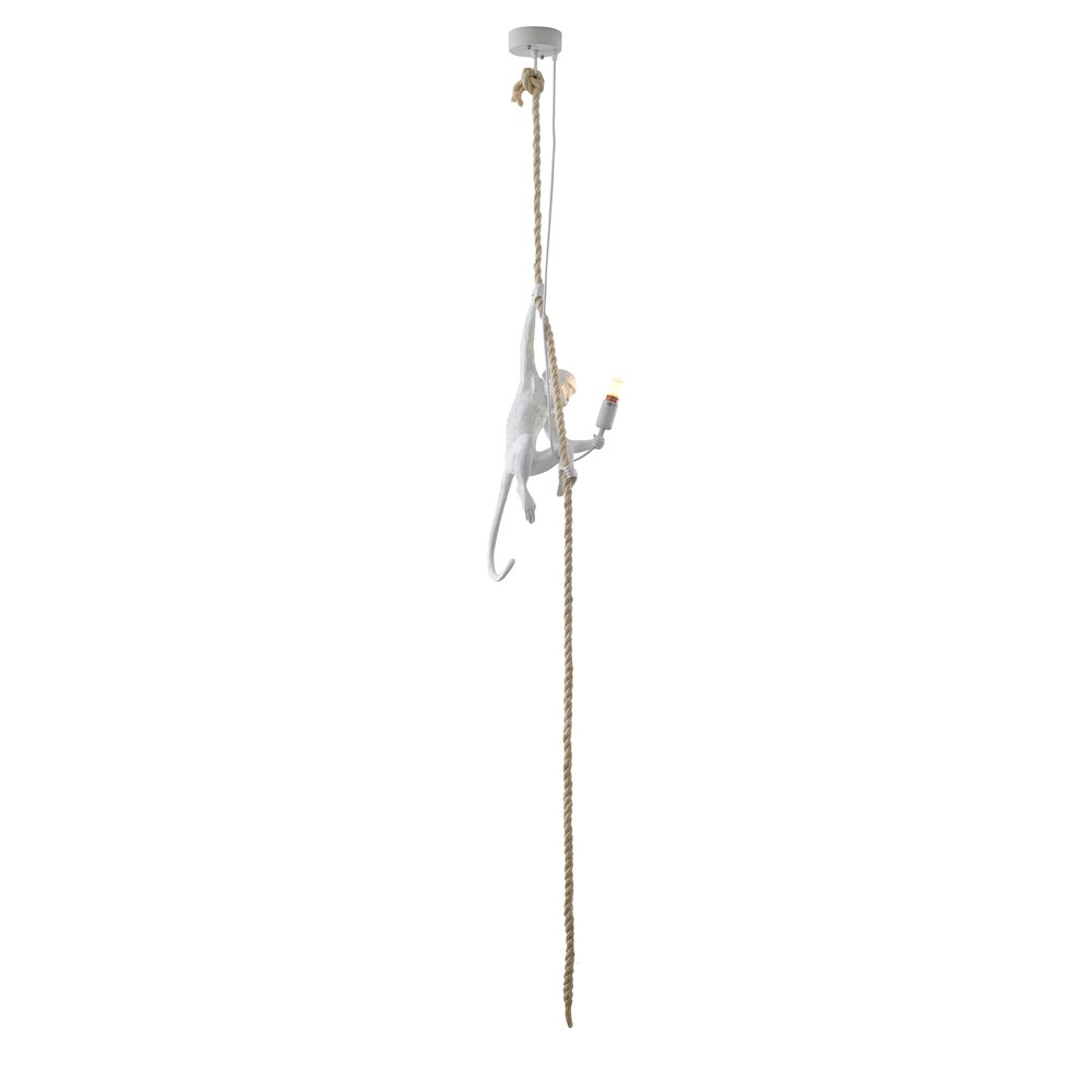 1-Light White Resin Monkey Pendant With A Brown Rope