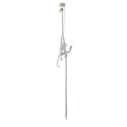 1-Light White Resin Monkey Pendant With A Brown Rope