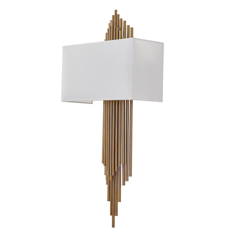 2-Light Antique Brass Rod Wall Sconce With A White Shade