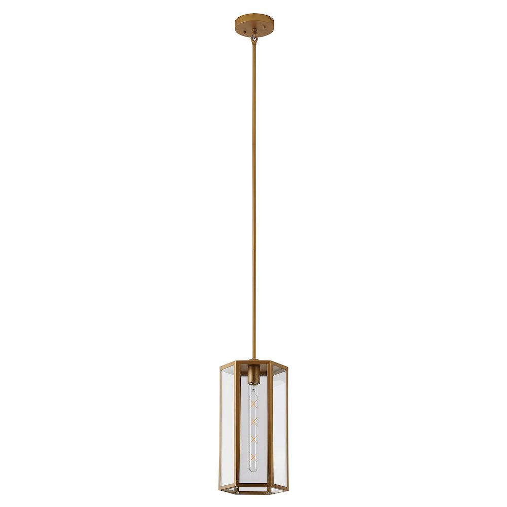1-Light Brass Outdoor Pendant With A Clear Glass Shade