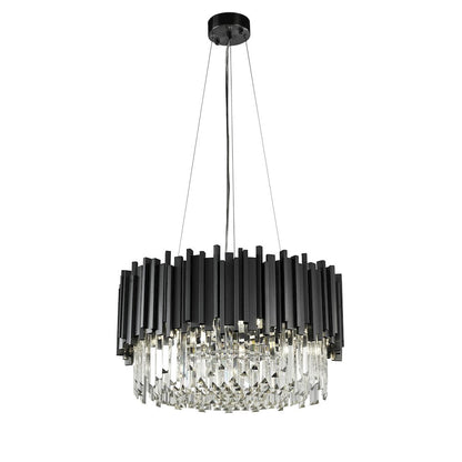 8-Light Black Stainless Steel Chandelier With Clear Crystals