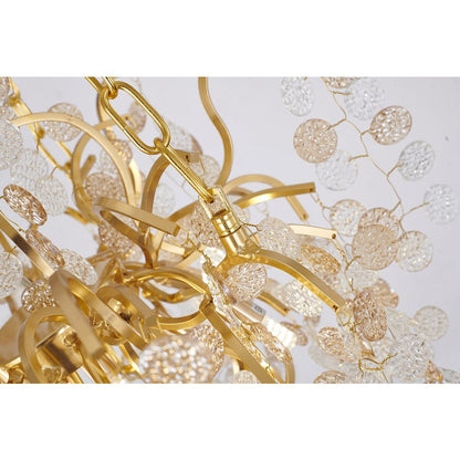 10-Light Gold Aluminum Chandelier With Clear Glass Petals