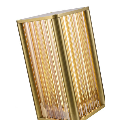 1-Light Satin Brass Stainless Steel LED Table Lamp With Clear Glass Rods