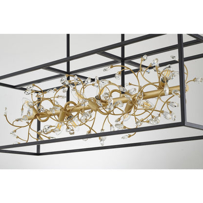 8-Light Black Cage Chandelier With Gold Branch And Clear Crystals