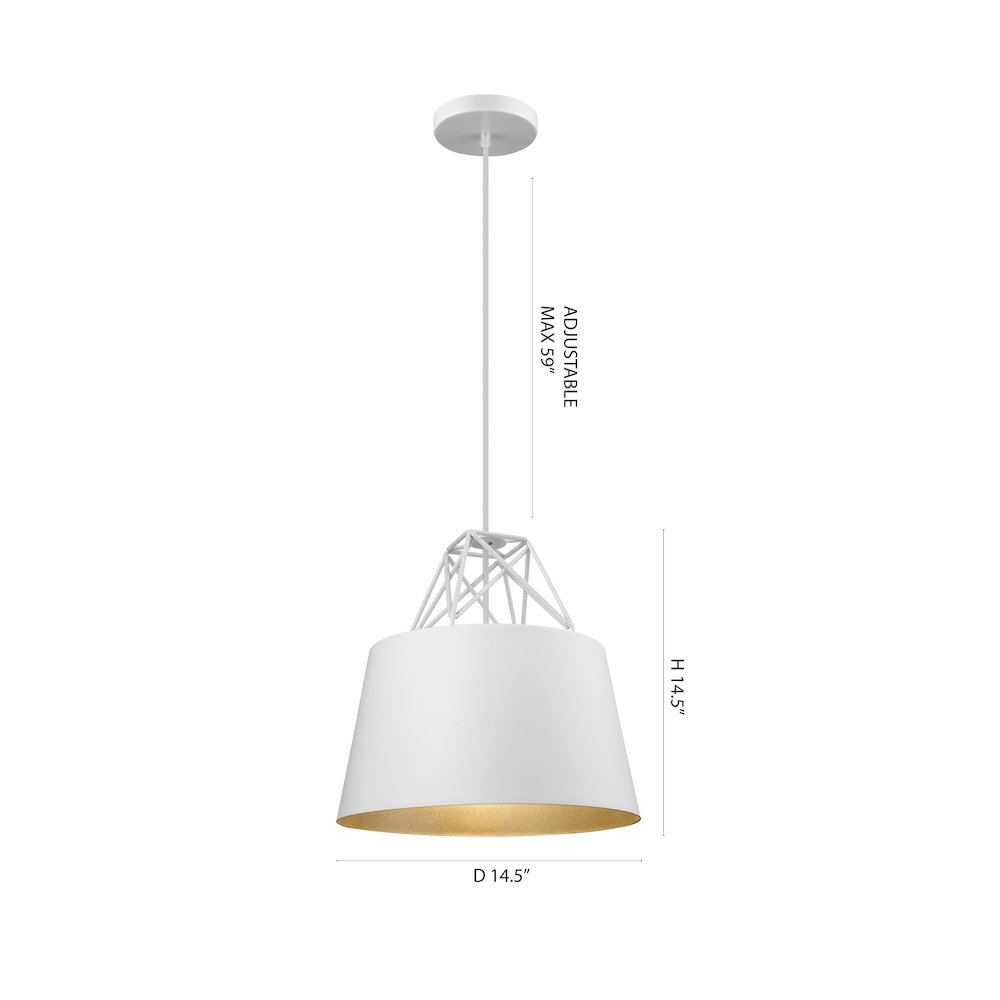 1-Light White Shade With Silver Interior Single Pendant