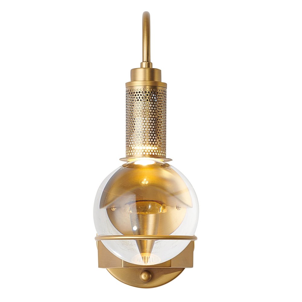 1-Light Antique Brass Metal Wall Sconce With A Clear Crystal Ball