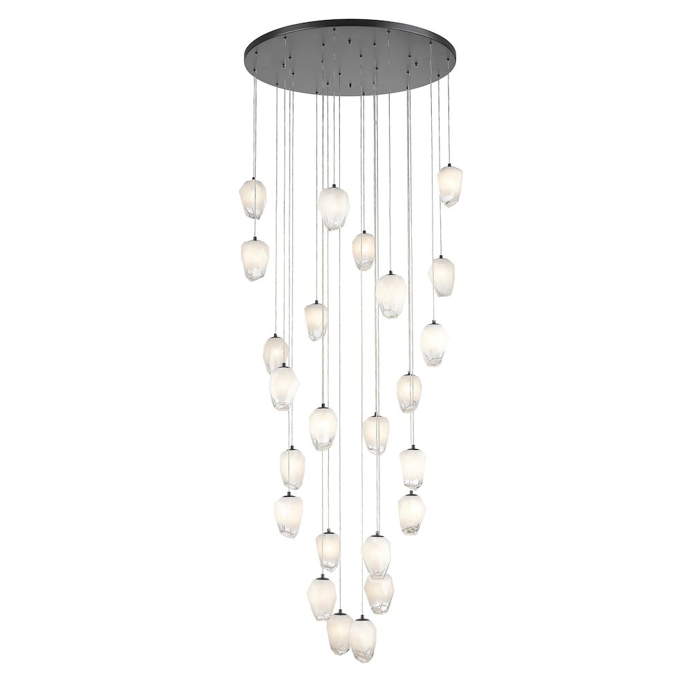 24-Light Black Chandelier With White Glass Pendants