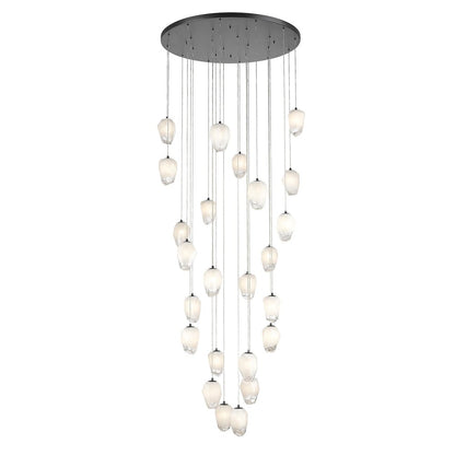 24-Light Black Chandelier With White Glass Pendants