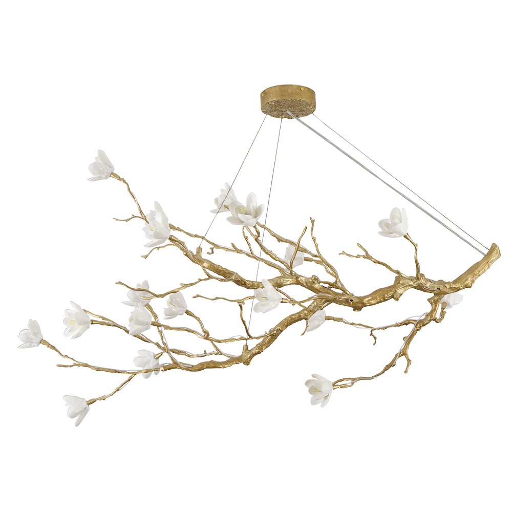 18-Light Brass Copper Chandelier With White Ceramic Shades