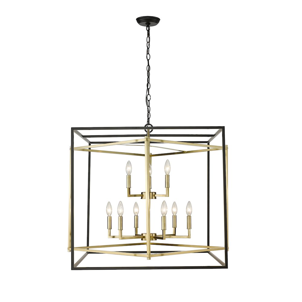 9-Light Black And Gold Interlocked Box Chandelier