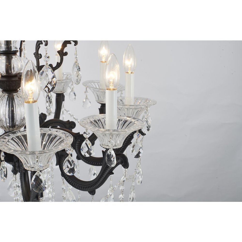 10-Light Satin Black Metal Chandelier With Clear Hanging Crystals