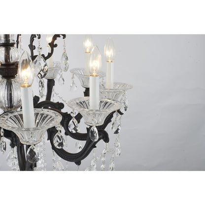 10-Light Satin Black Metal Chandelier With Clear Hanging Crystals