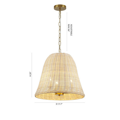 3-Light Brass Chandelier With A Natural White Wood Vine Basket Shade