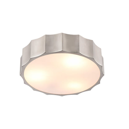 4-Light Shiny Nickel Iron Flush Mount With A White Acrylic Bottom Cover