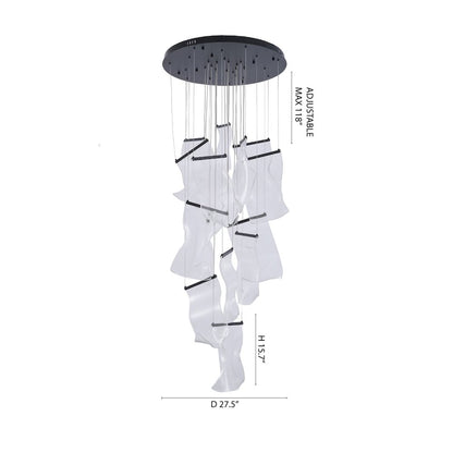 8-Light Satin Black Chandelier With Acrylic Crumbled Sheet Pendants