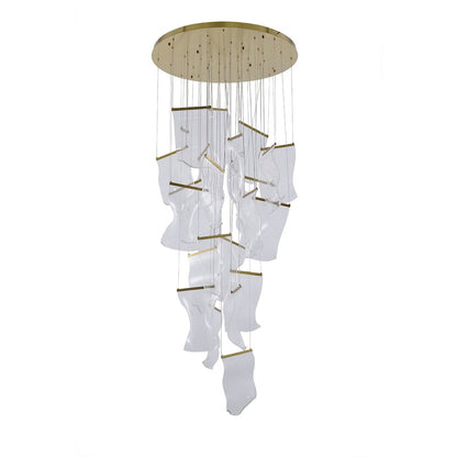 24-Light Brass Chandelier With Acrylic Crumbled Sheet Pendants