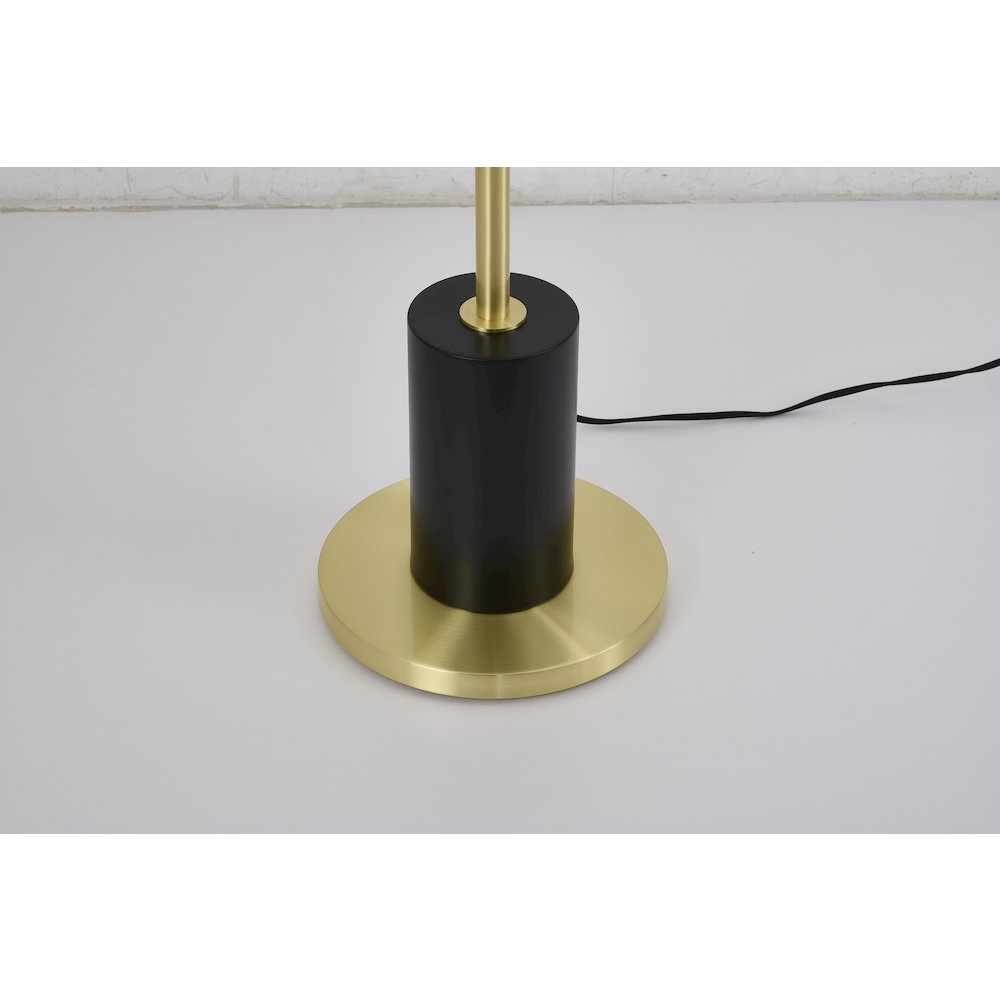 2-Light Black And Satin Brass Floor Lamp With A White Linen Shade