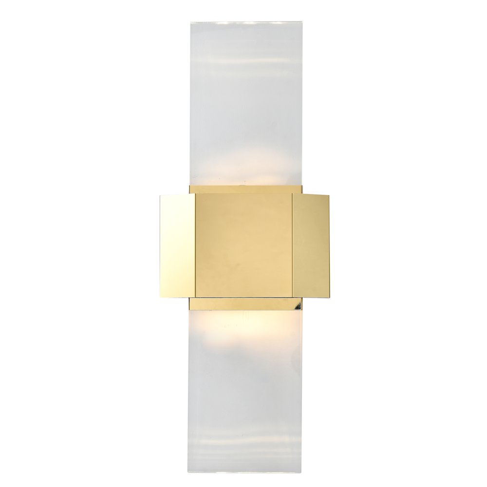 2-Light Gold Stainless Steel LED Wall Sconce With Crystal Blocks