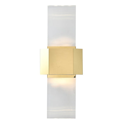 2-Light Gold Stainless Steel LED Wall Sconce With Crystal Blocks