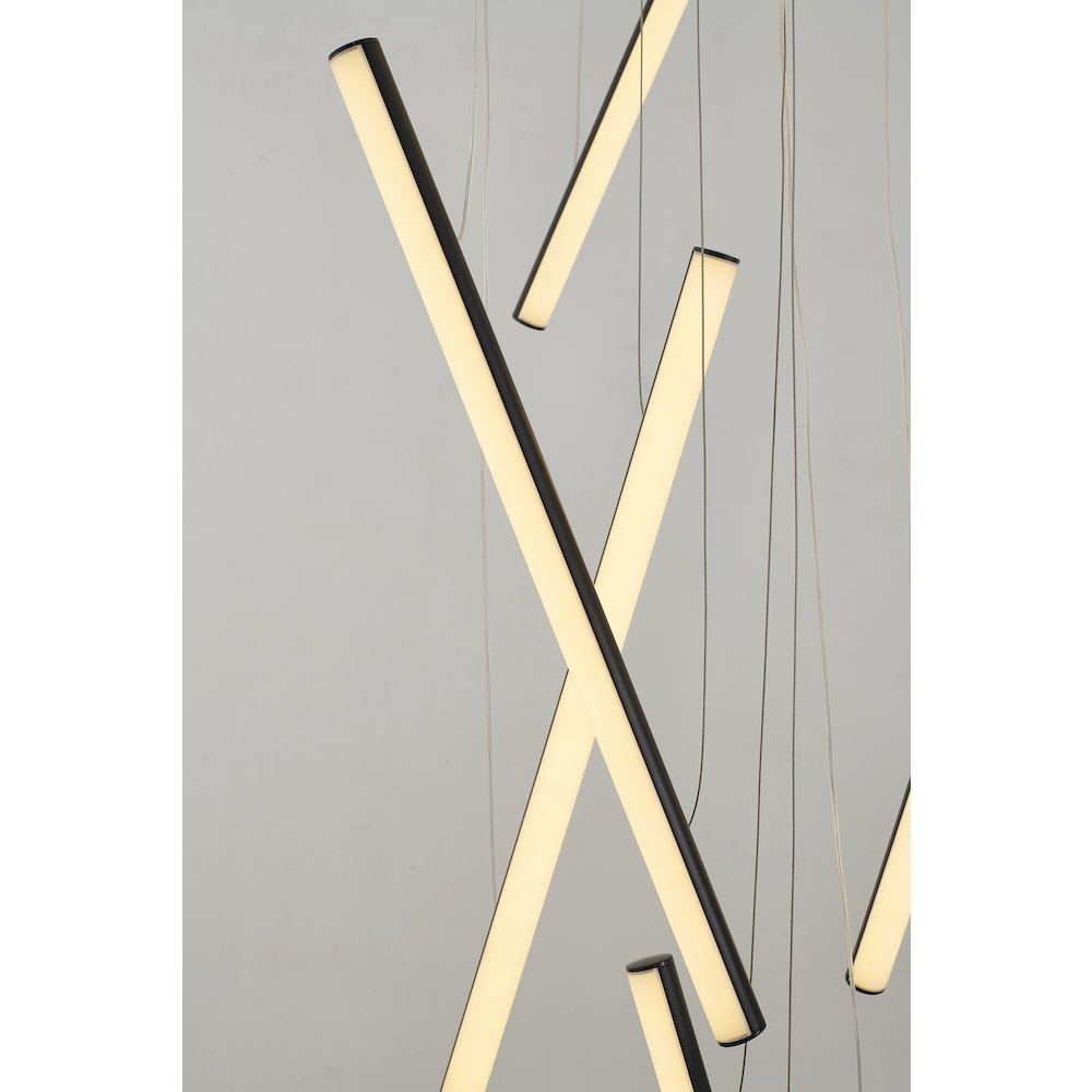 12-Light Satin Black Metal LED Chandelier With White Acrylic Diffusers