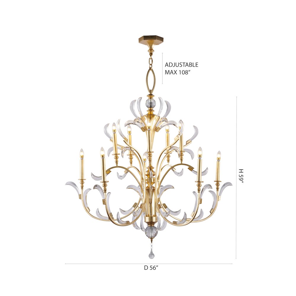 10-Light Gold Metal Leaf Chandelier With Clear Crystals