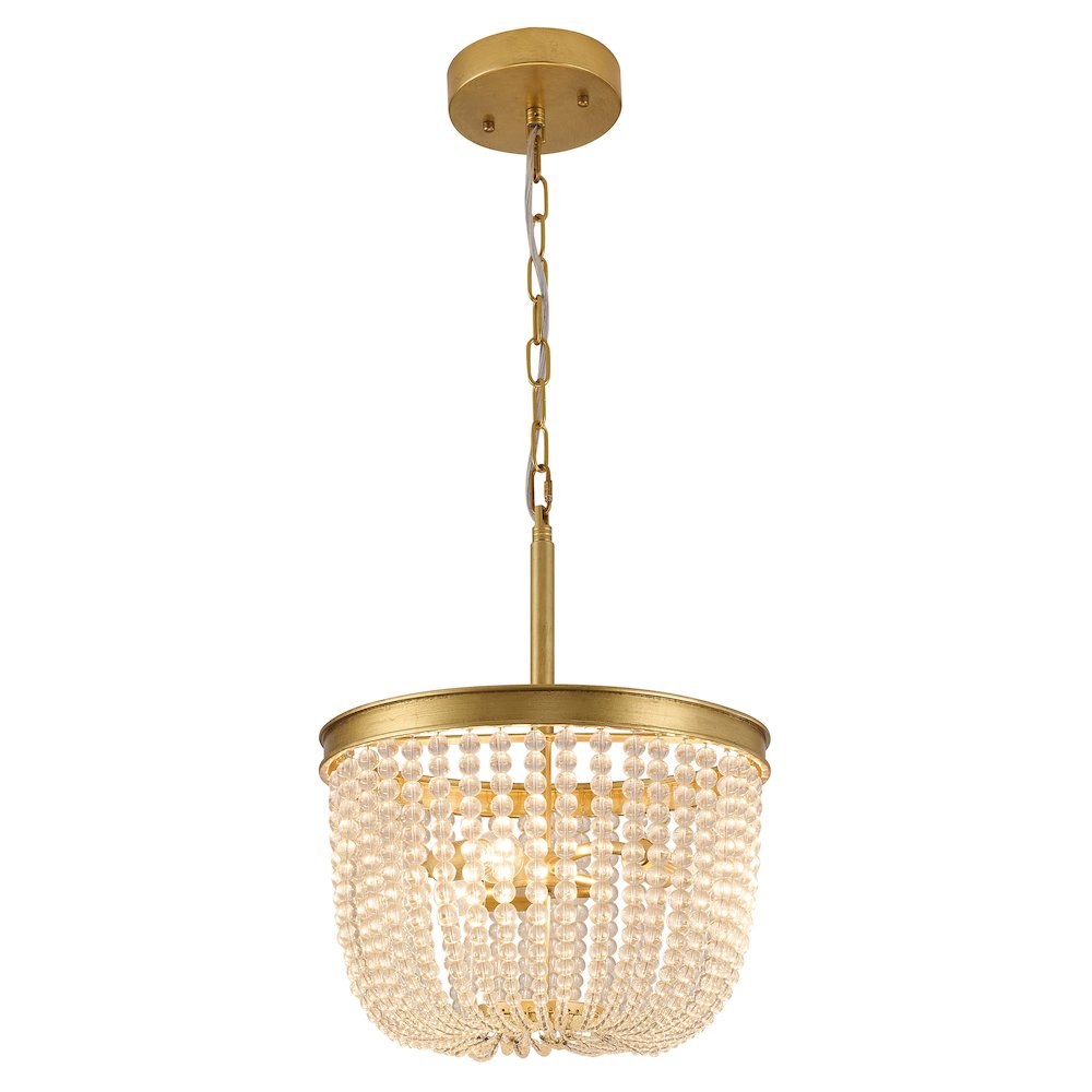 3-Light Gold Semi Flush Mount With Clear Glass Beads
