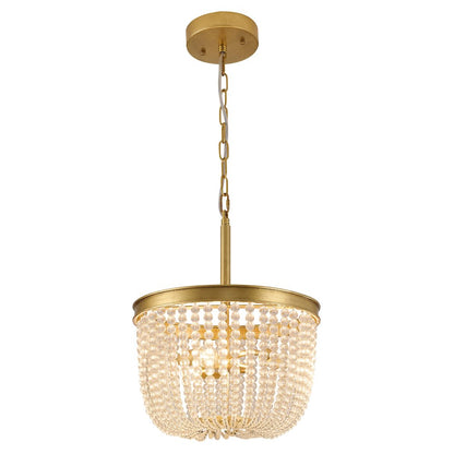 3-Light Gold Semi Flush Mount With Clear Glass Beads