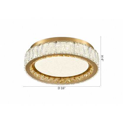 1-Light Brass Stainless Steel LED Flush Mount With Clear Crystals