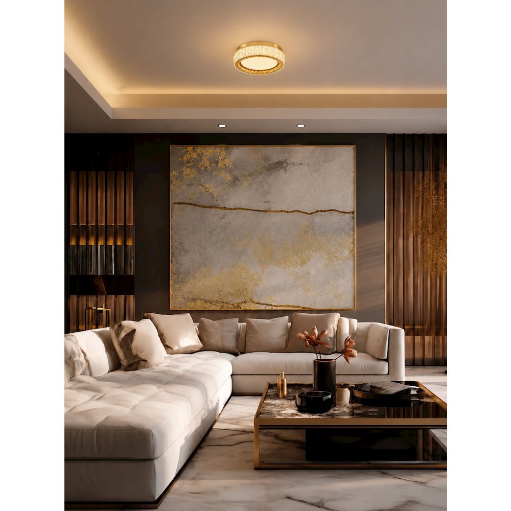 1-Light Brass Stainless Steel LED Flush Mount With Clear Crystals