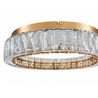1-Light Brass Stainless Steel LED Flush Mount With Clear Crystals