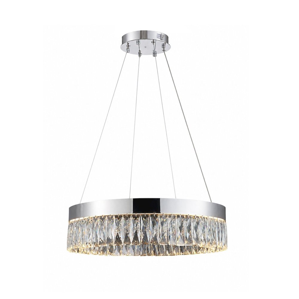 1-Light Chrome LED Chandelier With Clear Crystal Accents
