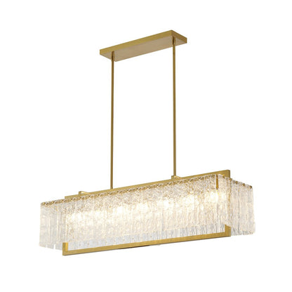 7-Light Brass Chandelier With Hanging Clear Rippled Glass