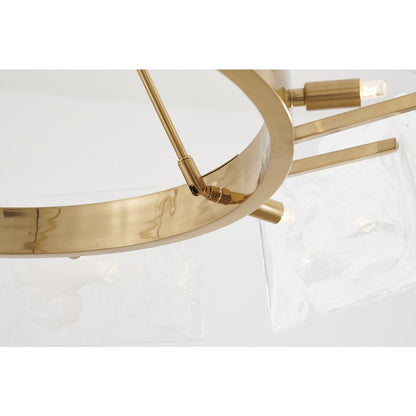 8-Light Gold Chandelier With White Glass Shades