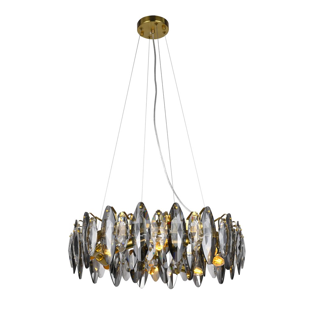 11-Light Brass Chandelier With Clear And Smoke Crystals