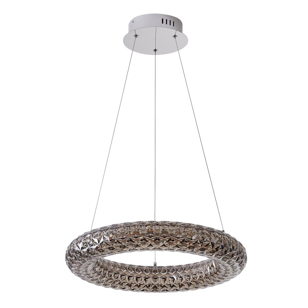 1-Light Chrome LED Chandelier With A Smoke Acrylic Halo Ring