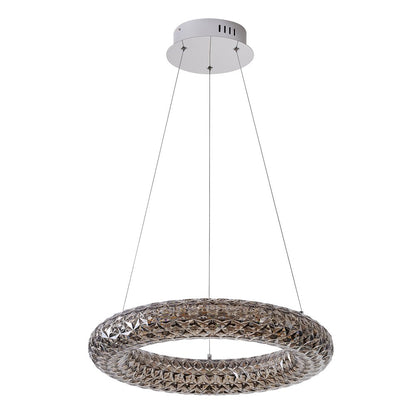 1-Light Chrome LED Chandelier With A Smoke Acrylic Halo Ring