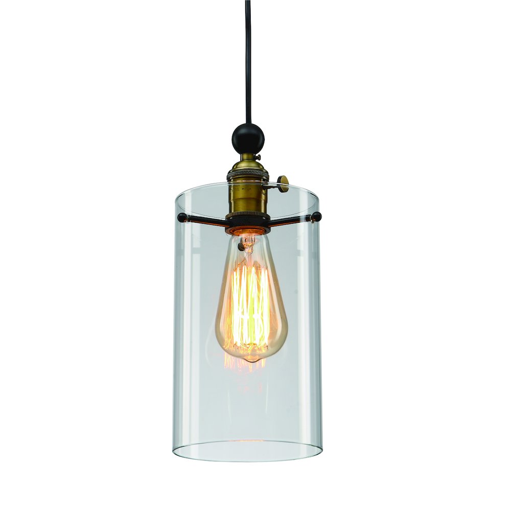 1-Light Black And Brass Pendant With A Clear Glass Shade