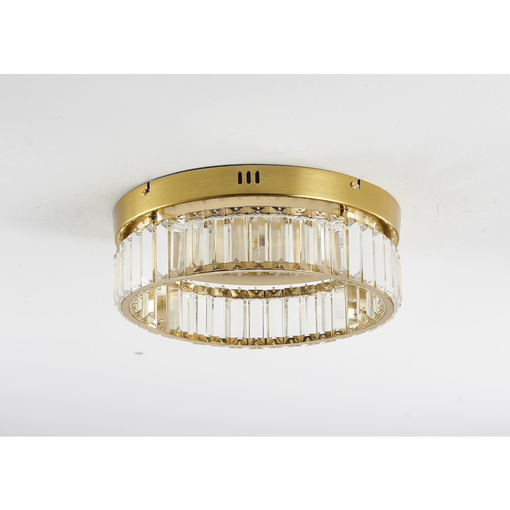1-Light Brass Dimmable LED Flush Mount With Clear Crystals