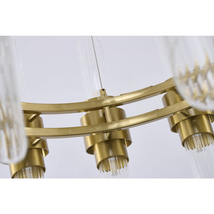 24-Light Satin Brass Iron Chandelier With Glass Shades