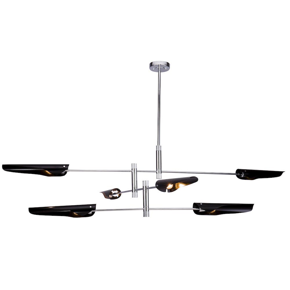 6-Light Chrome Iron Chandelier With Smoke Black Tubed Shade