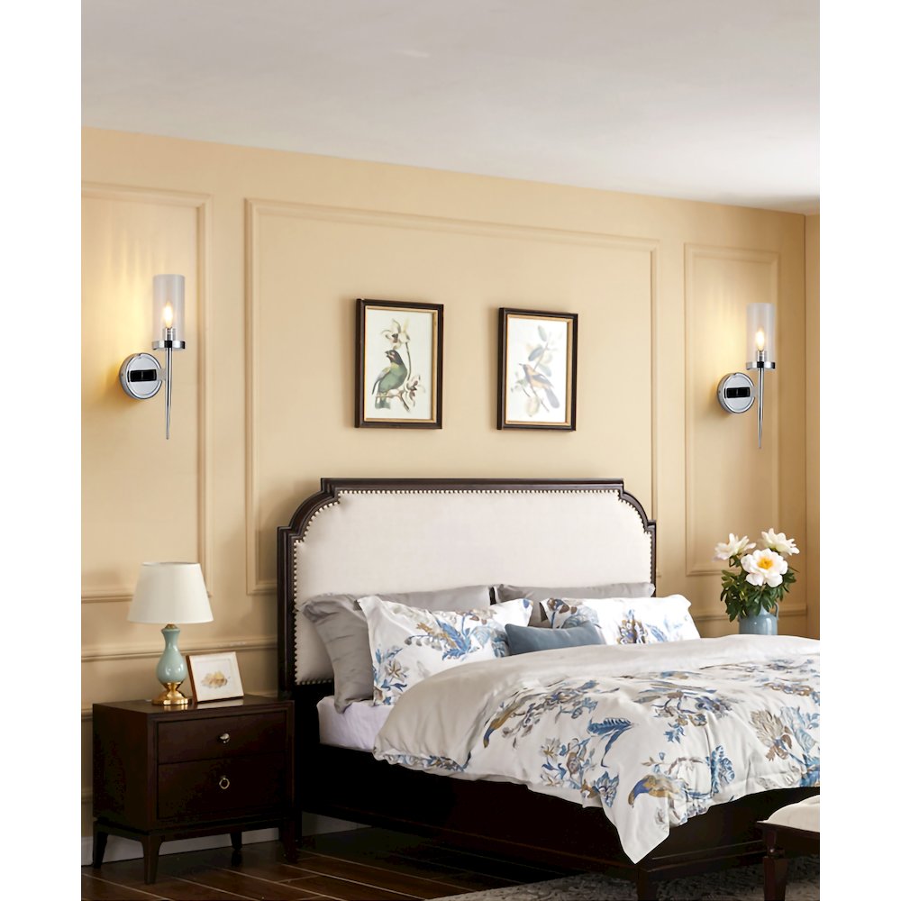 1-Light Chrome Metal Wall Sconce With A Clear Glass Shade