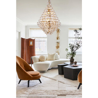 36-Light Brass Chandelier With Clear Hanging Crystals