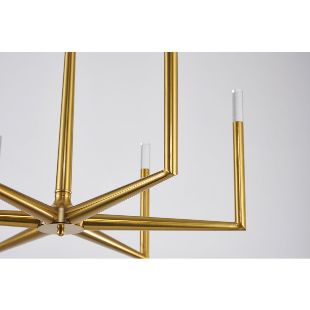 6-Light Satin Brass Chandelier With Clear Bubble Crystal Shades