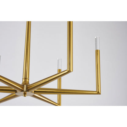 6-Light Satin Brass Chandelier With Clear Bubble Crystal Shades