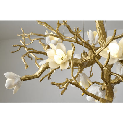 16-Light Brass Metal Chandelier With White Ceramic Shades