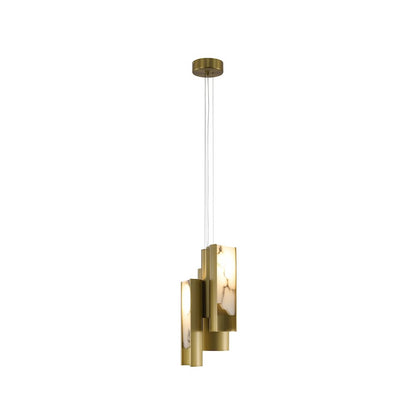 3-Light Satin Brass Aluminum LED Pendant With White Alabaster Accents