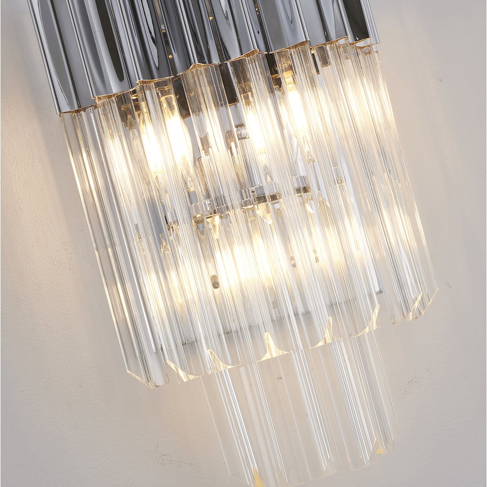 3-Light Chrome Wall Sconce With Clear Hanging Crystals