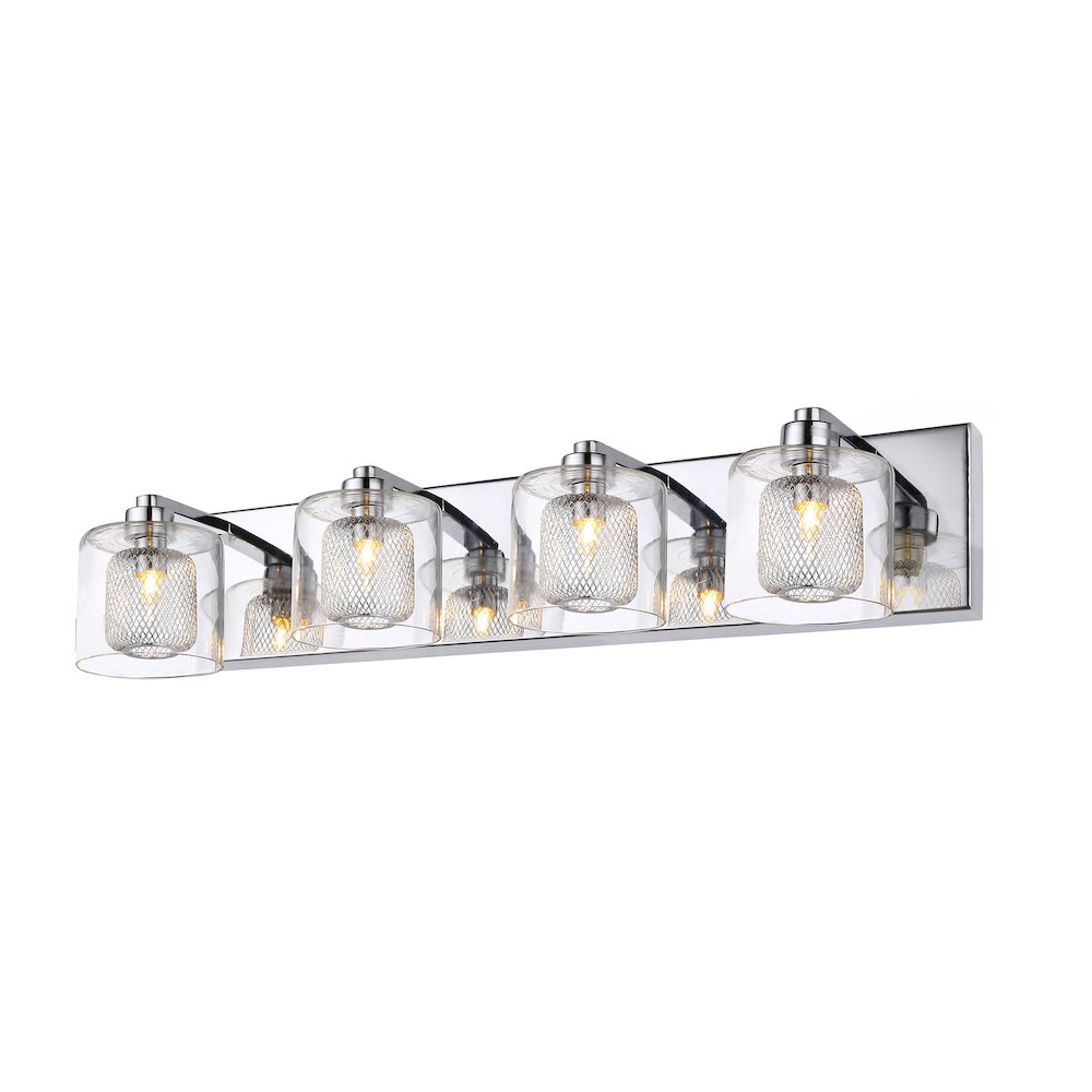4-Light Chrome Wall Sconce With Clear Glass Shades