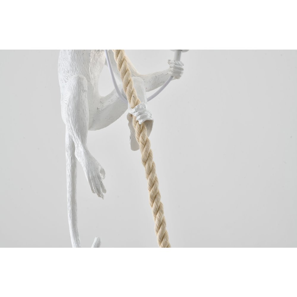 1-Light White Resin Monkey Pendant With A Brown Rope
